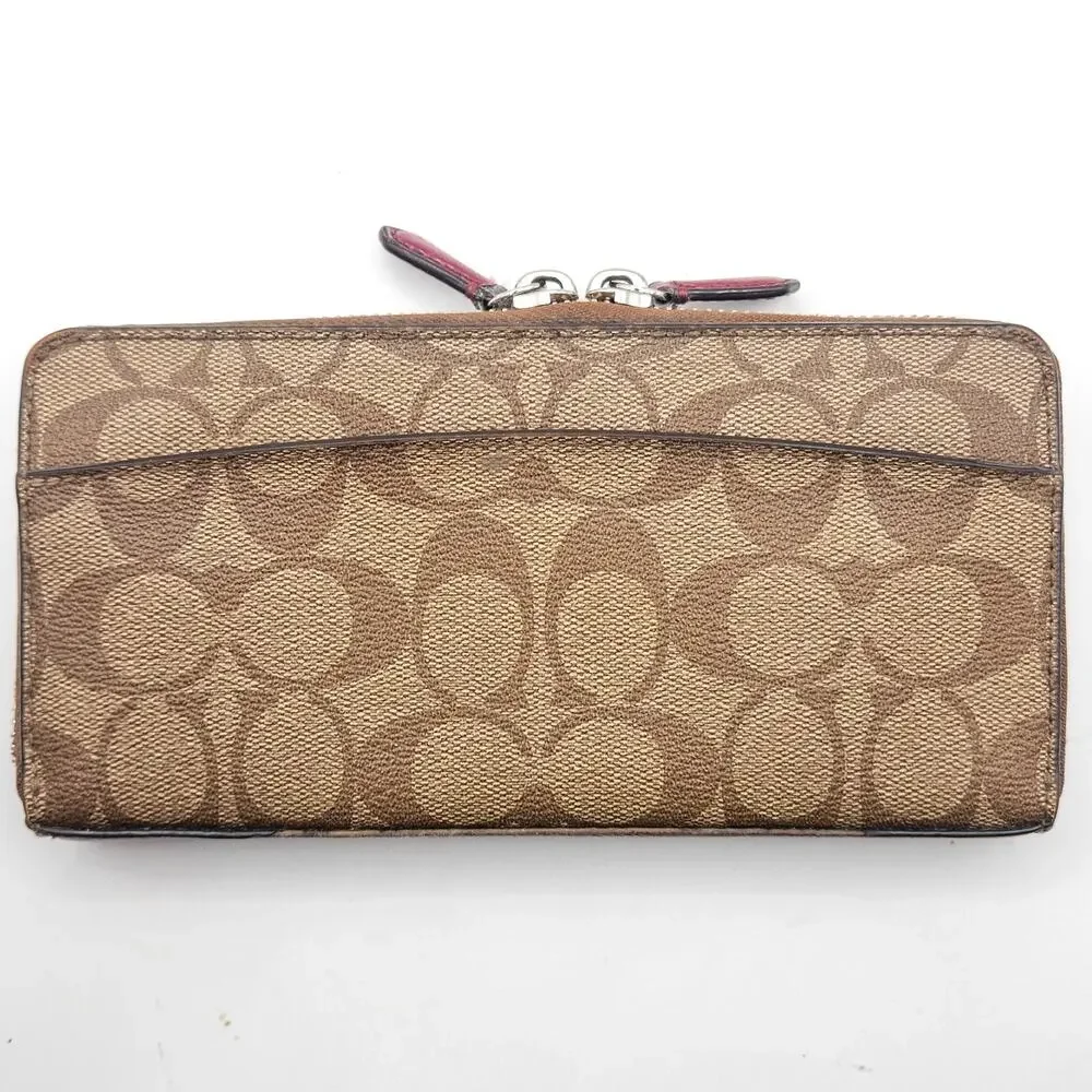 Coach Peyton Signature Accordion Zip Wallet Khaki Monogram Contemporary